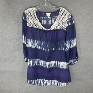 Calypso St. Barth Top Womens XL 100% Silk Crochet Neckline Lightweight Vacation‎